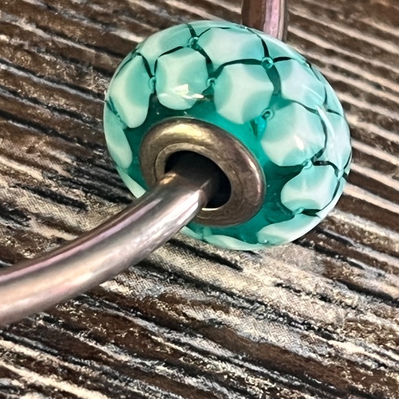 Genuine Pandora Murano Glass Bead "Teal Lattice" Faceted - 791625 - retired - Picture 5 of 8